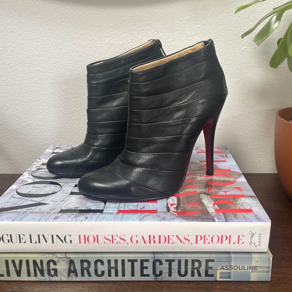 RARE Christian Loubouton pleated leather booties